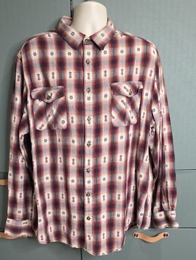890. Mossimo Supply Co Men's Southwest Aztec Plaid Flannel Shirt Red VTG R1
